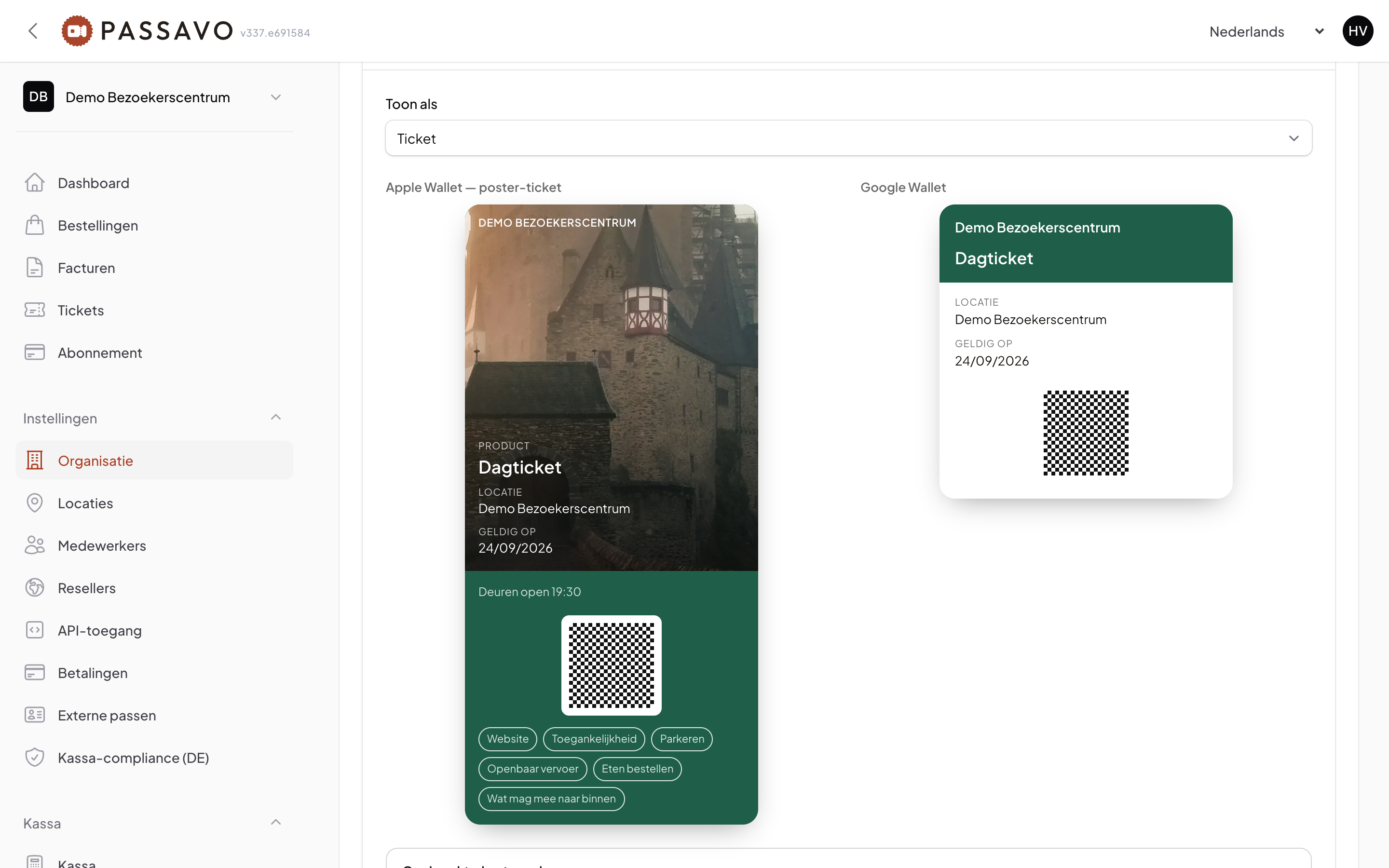 The Wallet passes tab with the live preview