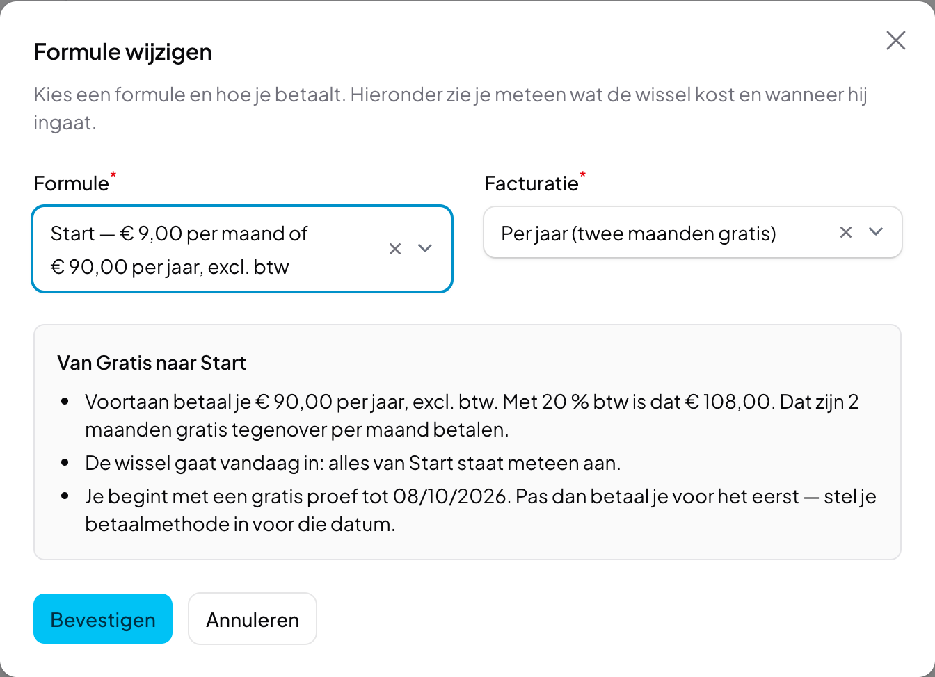 Je formule kiezen, wisselen en betalen