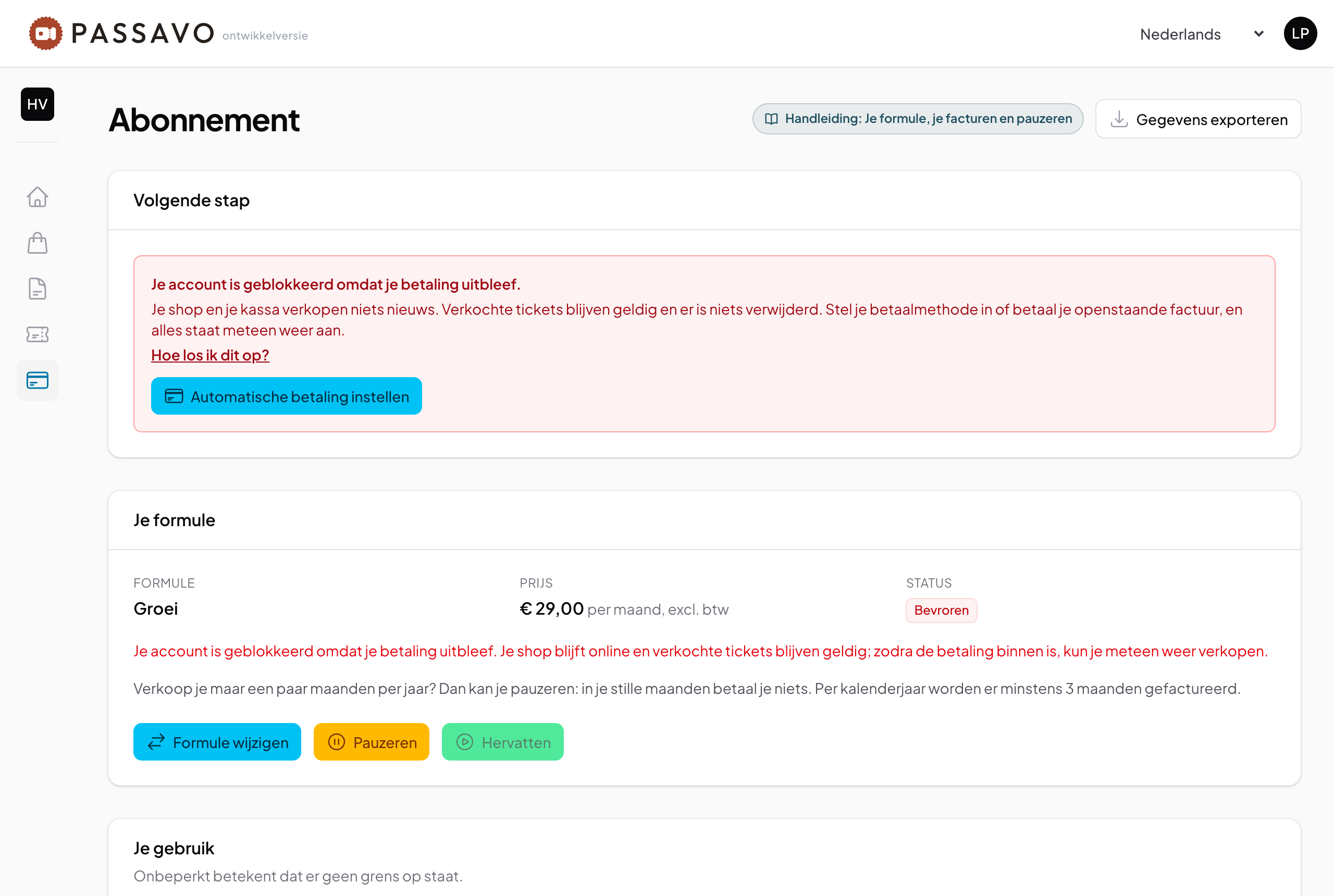 Trial ended, payment failed or account blocked