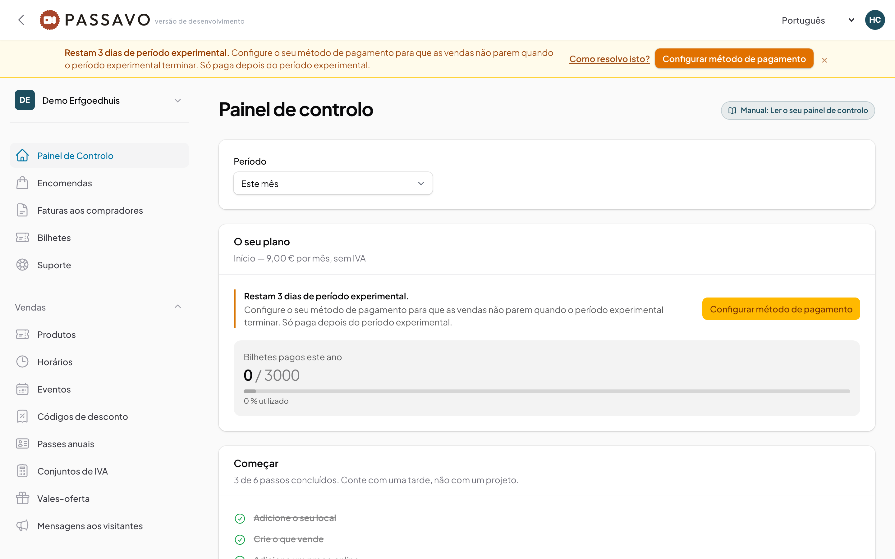 A barra durante um período experimental sem método de pagamento