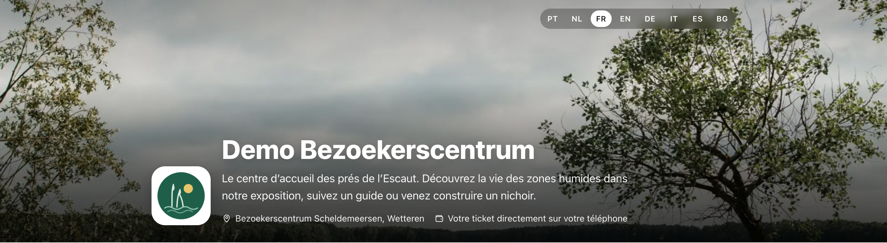 A bilheteira online em francês, com a escolha de idioma no topo