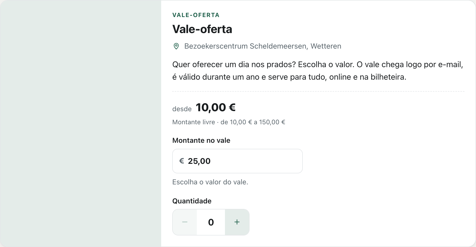Um vale-oferta com montante livre na bilheteira online