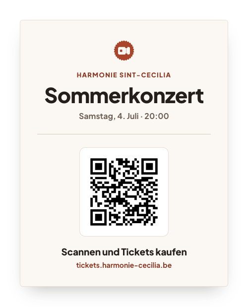 Ein Konzertplakat mit einem großen QR-Code und der Aufforderung, ihn zu scannen und Tickets zu kaufen.