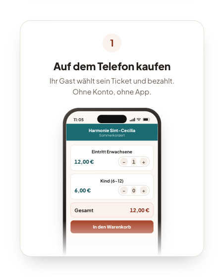 Ein Telefon mit dem Ticketshop: der Gast wählt sein Ticket und bezahlt.
