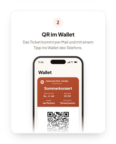 Ein Telefon mit dem Ticket im Wallet, bereit zum Vorzeigen.