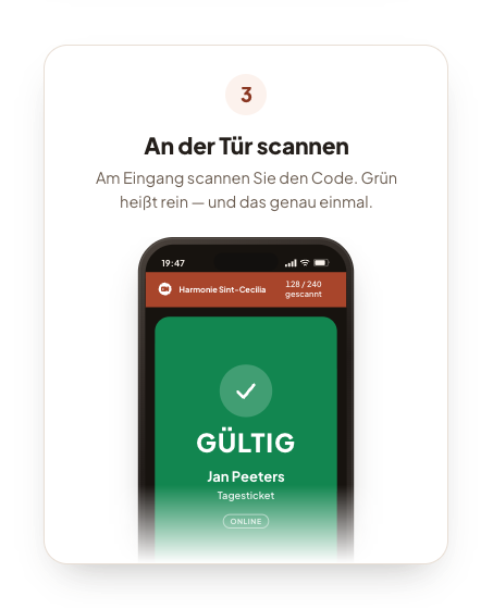 Ein Telefon, das am Eingang ein Ticket scannt und grün anzeigt.