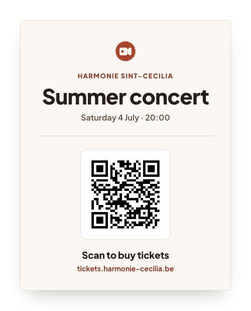 A concert poster with a large QR code and the invitation to scan it and buy tickets.