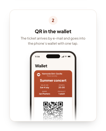 A phone with the ticket in the wallet, ready to be shown.