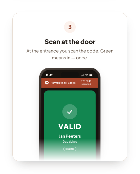A phone scanning a ticket at the entrance and turning green.