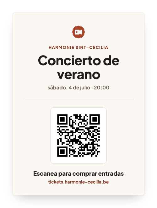 Un cartel de un concierto con un código QR grande y la invitación a escanearlo para comprar entradas.