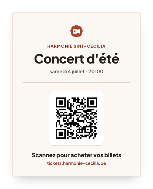 Une affiche de concert avec un grand QR code et l'invitation à le scanner pour acheter des billets.