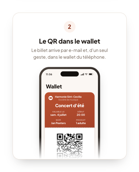 Un téléphone avec le billet dans le wallet, prêt à être présenté.