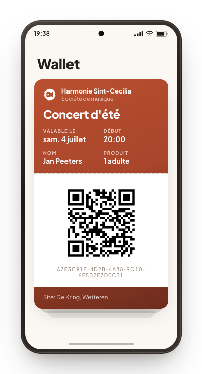 Le même pass dans le wallet d'un téléphone Android, avec le code QR en bas.