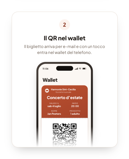 Un telefono con il biglietto nel wallet, pronto da mostrare.