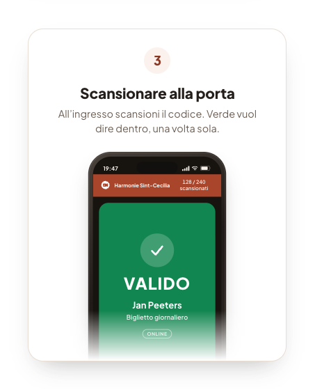 Un telefono che scansiona un biglietto all'ingresso e diventa verde.