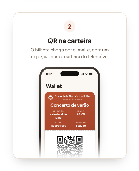 Um telemóvel com o bilhete na carteira, pronto a ser mostrado.