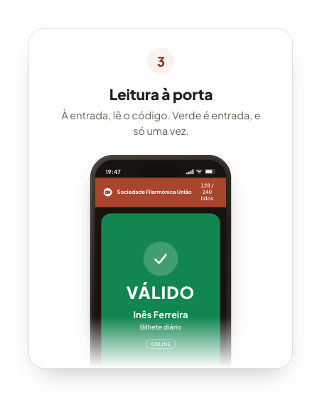 Um telemóvel que lê um bilhete à entrada e fica verde.
